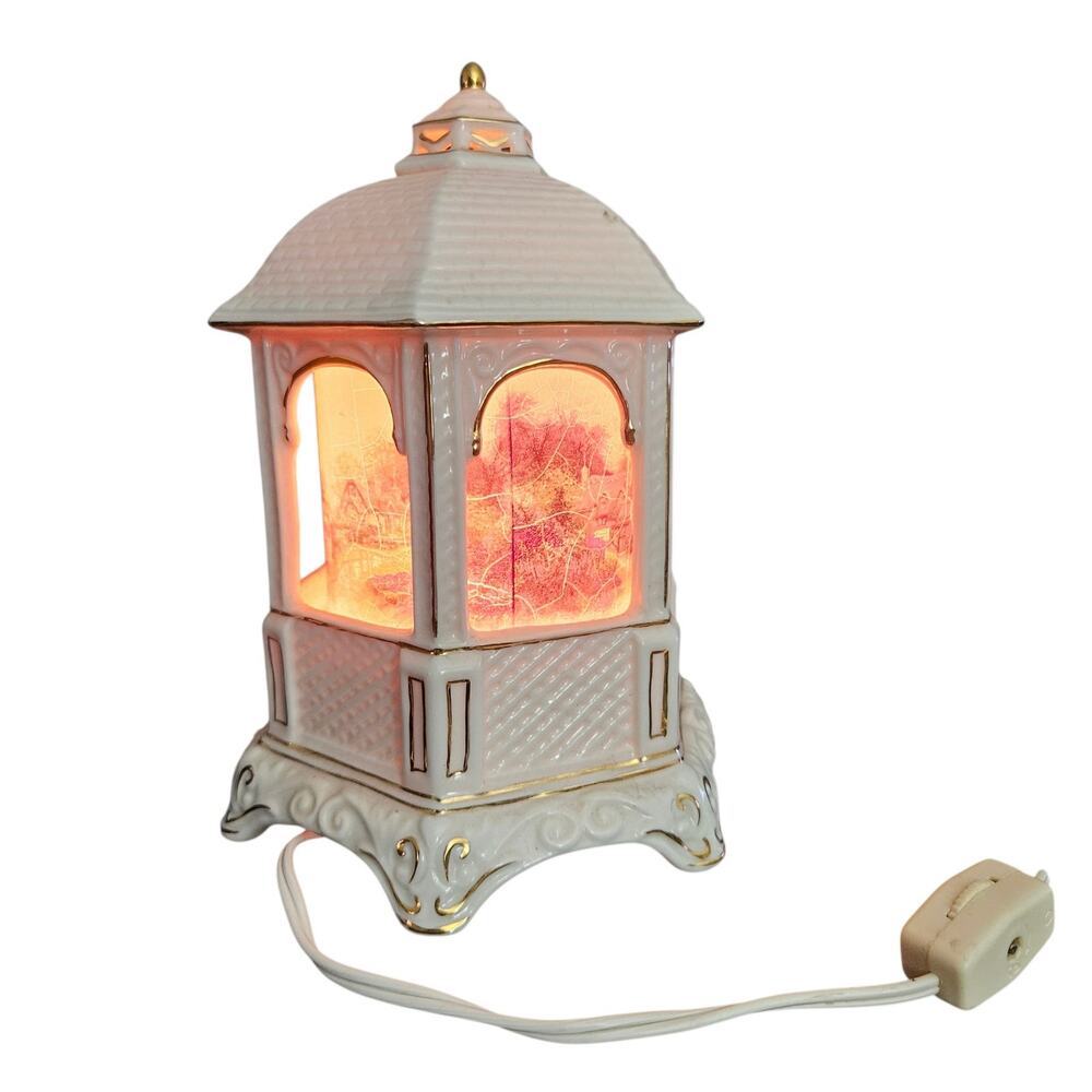 Thomas Kinkade Make A Wish Cottage Rotating Musical Lighted Porcelain Lamp